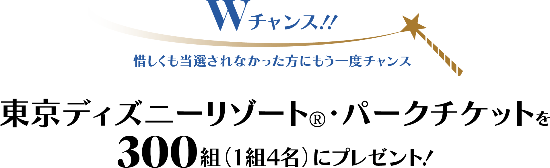 Wチャンス!!惜しくも當選されなかった方にもう一度チャンス 東京ディズニーリゾート®?パークチケットを300組(1組4名)にプレゼント!