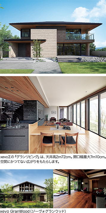 xevoΣ(ジーヴォシグマ) xevoΣの『グランリビング』は、天井高2m72cm。開口幅最大7m10cm。 空間にかつてない広がりをもたらします。 xevo GranWood(ジーヴォグランウッド)