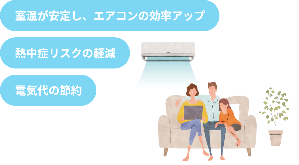 室溫が安定し、エアコンの効率アップ 熱中癥リスクの軽減 電気代の節約