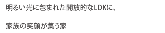 明るい光に包まれた開放的なLDKに、家族の笑顔が集う家