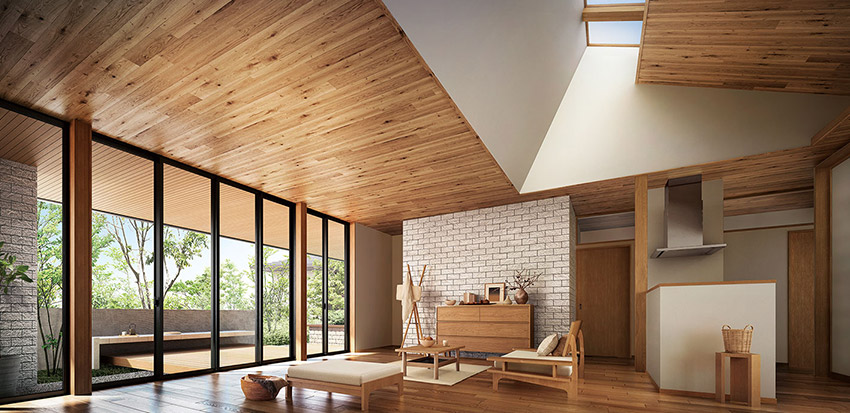 勾配天井のリビング