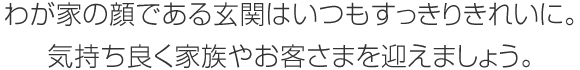 わが家の顔である玄関はいつもすっきりきれいに。気持ち良く家族やお客さまを迎えましょう。